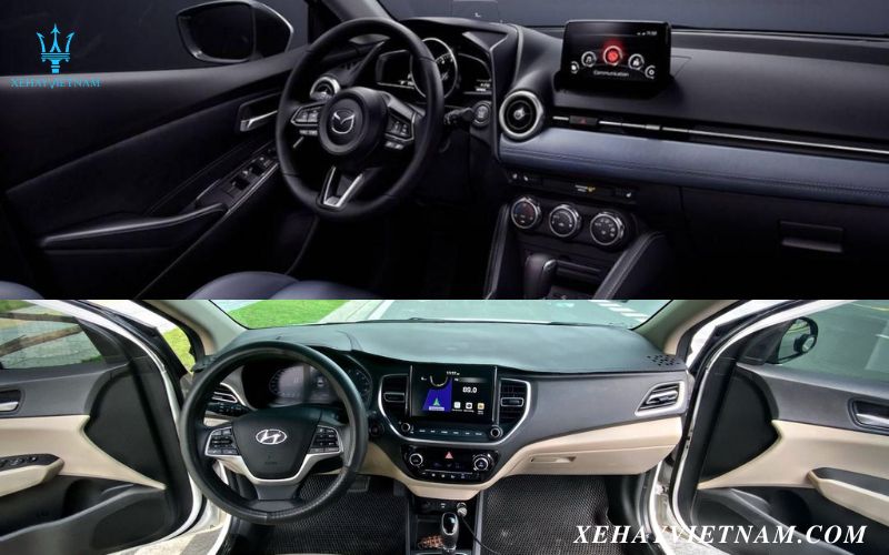 So sánh Mazda 2 và Hyundai Accent - khoang lái