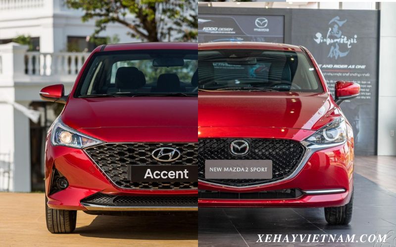 So sánh Mazda 2 và Hyundai Accent - thiết kế đầu xe