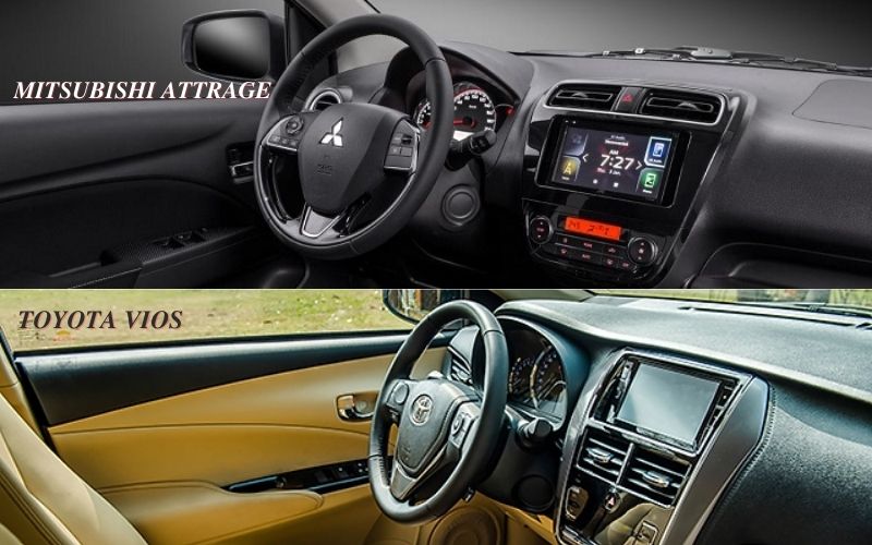 So sánh Mitsubishi Attrage và Toyota Vios - khoang lái