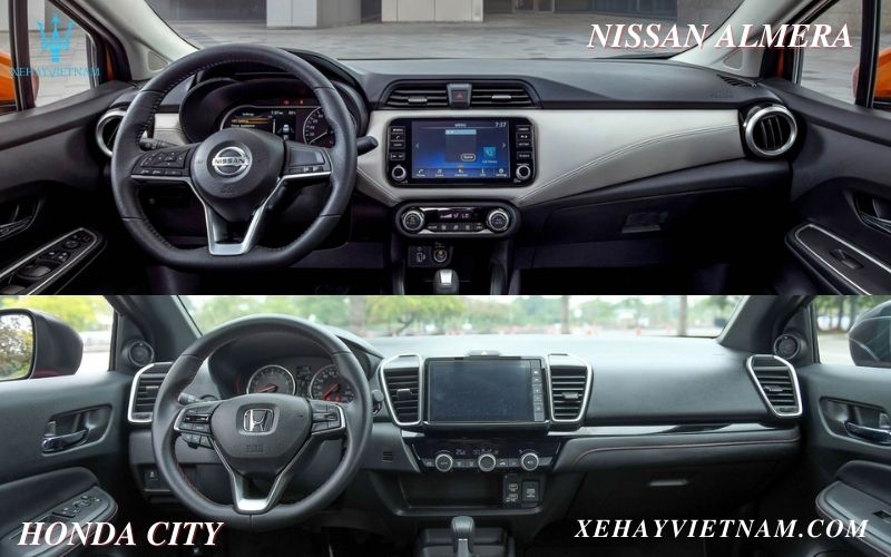 So sánh nội thất xe Nissan Almera và Honda City