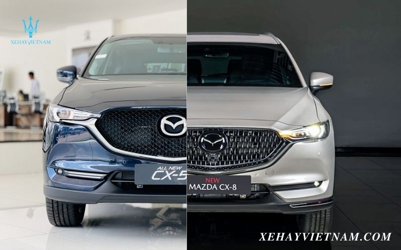 So sánh Mazda CX5 và Mazda CX8 - thiết kế đầu xe