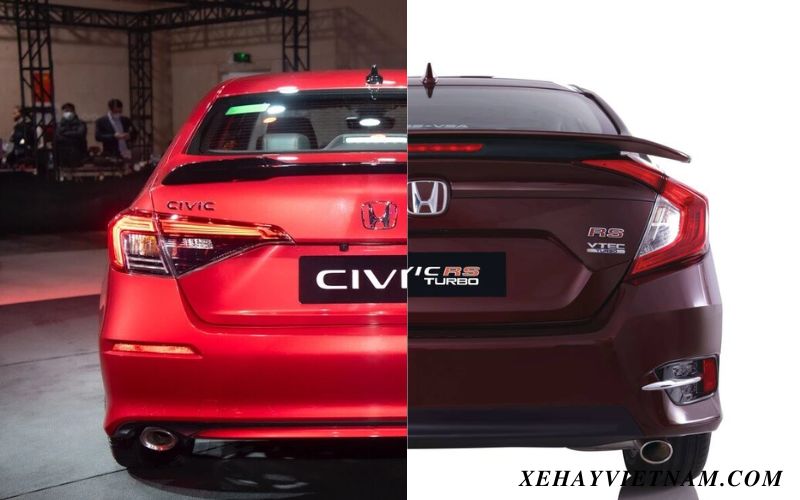 So sánh Civic G và RS - Thiết kế đuôi xe