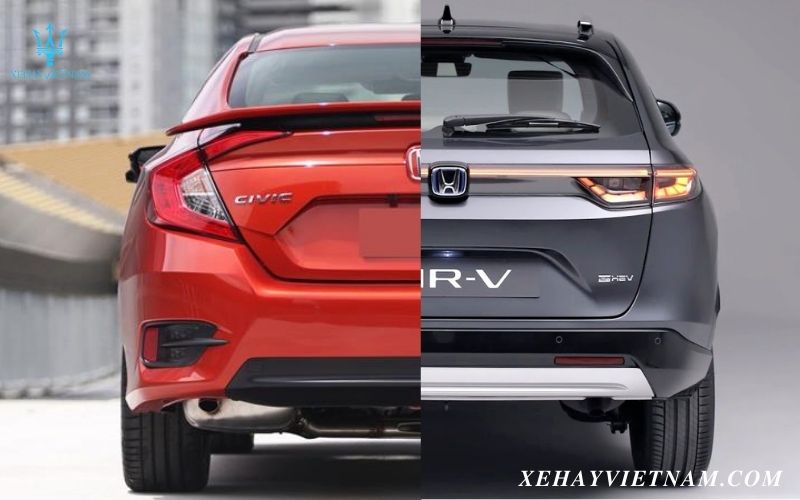 So sánh Honda Civic và HRV - Thiết kế đuôi xe