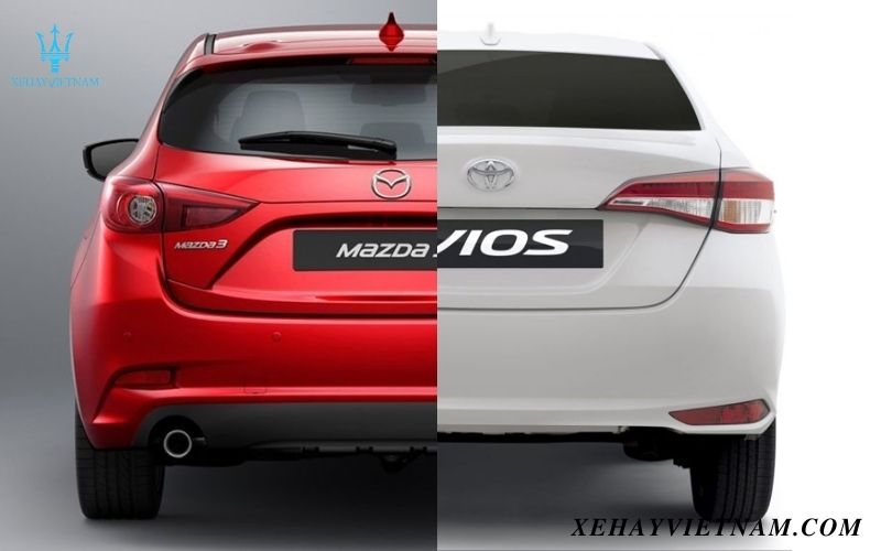 So sánh Mazda 3 và Vios - Thiết kế đuôi xe