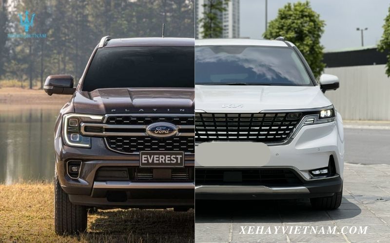 So sánh Ford Everest và Kia Carnival ở đầu xe