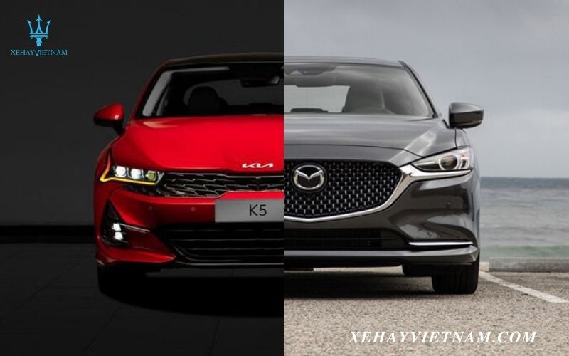 So sánh KIA K5 và Mazda 6 ở đầu xe